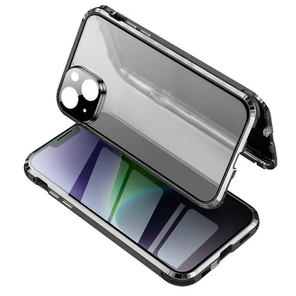For iPhone 15 Privacy Magnetic Case Double-Sided Tempered Glass Phone Cover with Safety Lock