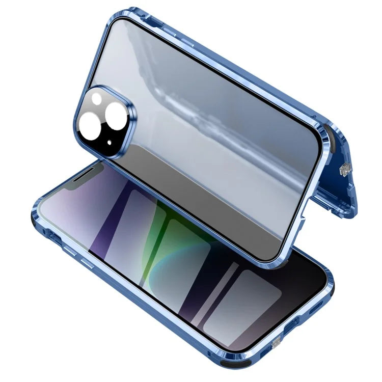For iPhone 15 Privacy Magnetic Case Double-Sided Tempered Glass Phone Cover with Safety Lock