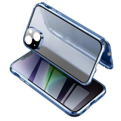 For iPhone 15 Privacy Magnetic Case Double-Sided Tempered Glass Phone Cover with Safety Lock