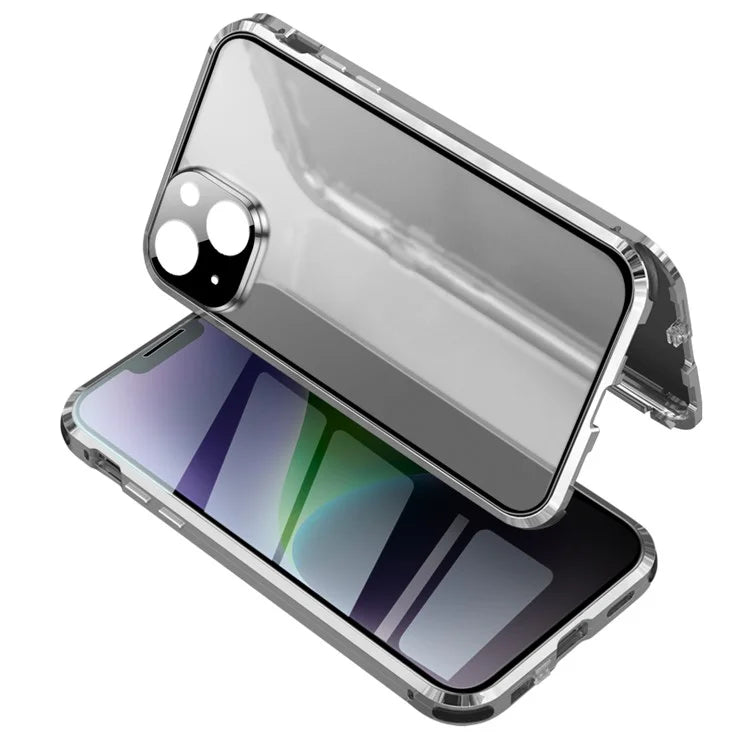 For iPhone 15 Privacy Magnetic Case Double-Sided Tempered Glass Phone Cover with Safety Lock