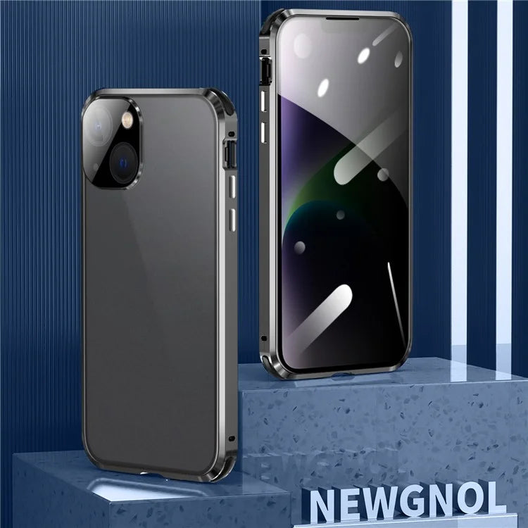 For iPhone 15 Privacy Magnetic Case Double-Sided Tempered Glass Phone Cover with Safety Lock