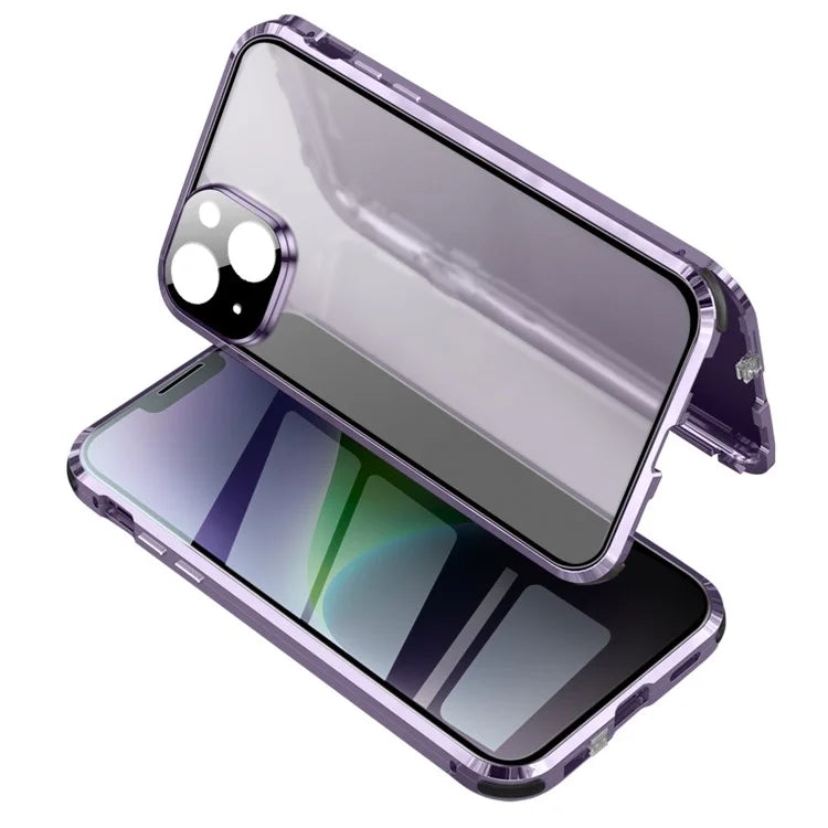 For iPhone 15 Privacy Magnetic Case Double-Sided Tempered Glass Phone Cover with Safety Lock