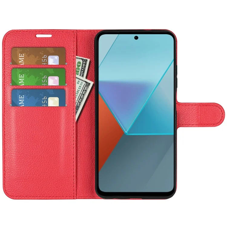 For Xiaomi Redmi Note 13 Pro 5G / Poco X6 5G Case Litchi Texture Leather Phone Shell with Stand
