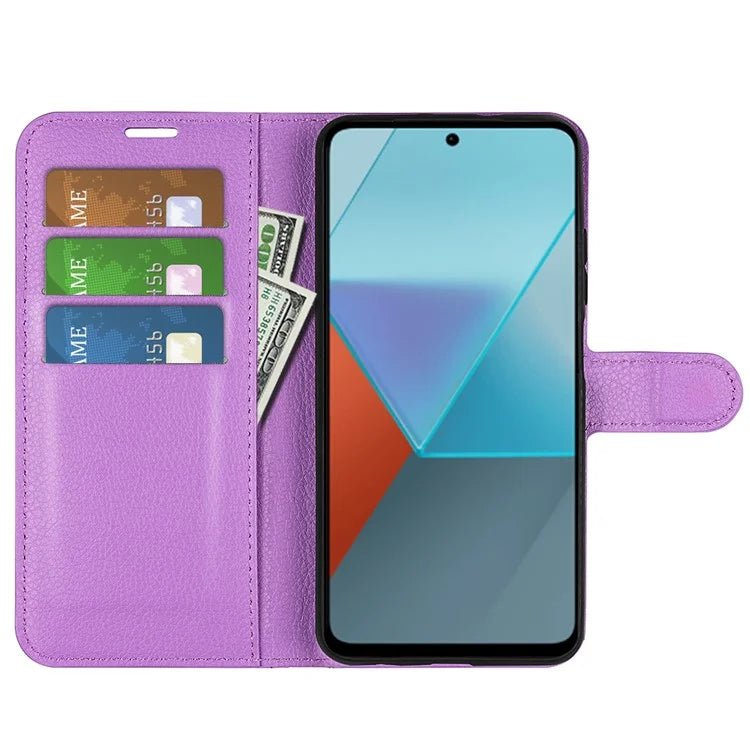 For Xiaomi Redmi Note 13 Pro 5G / Poco X6 5G Case Litchi Texture Leather Phone Shell with Stand