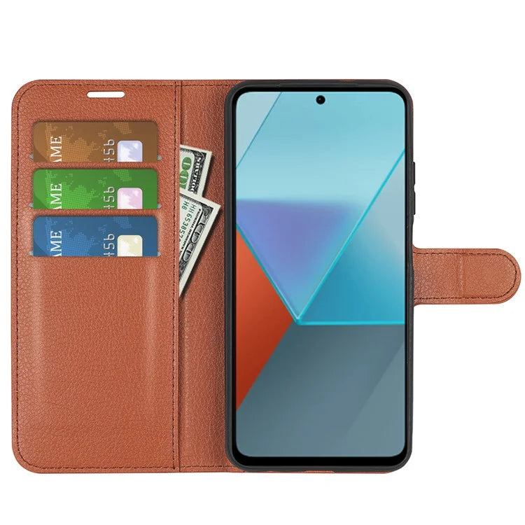 For Xiaomi Redmi Note 13 Pro 5G / Poco X6 5G Case Litchi Texture Leather Phone Shell with Stand