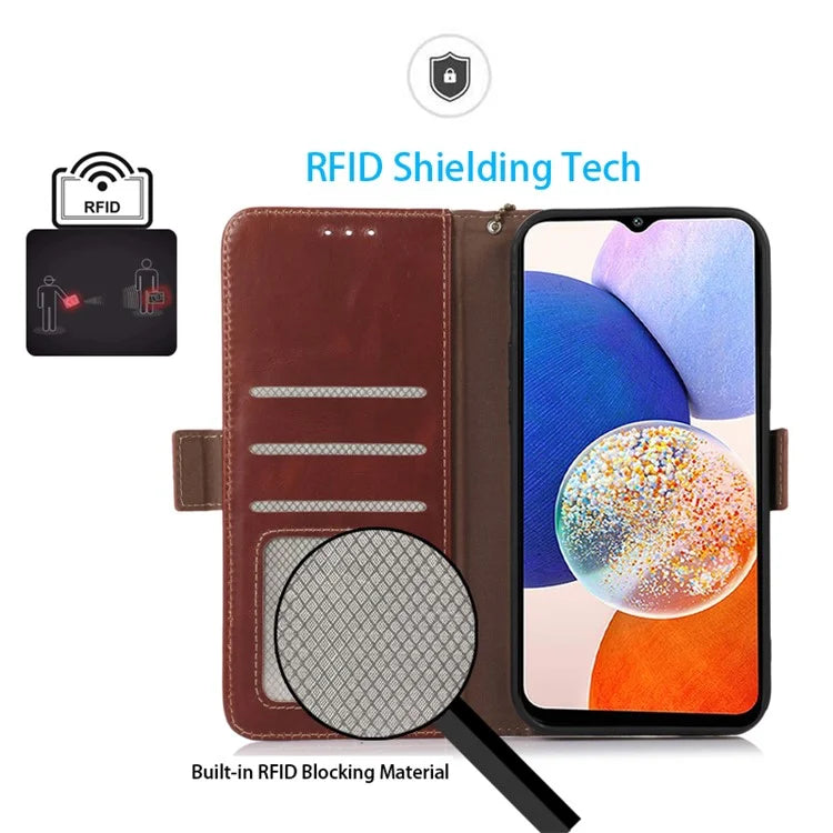 For Samsung Galaxy S24+ Case Genuine Cow Leather RFID Blocking Wallet Cover