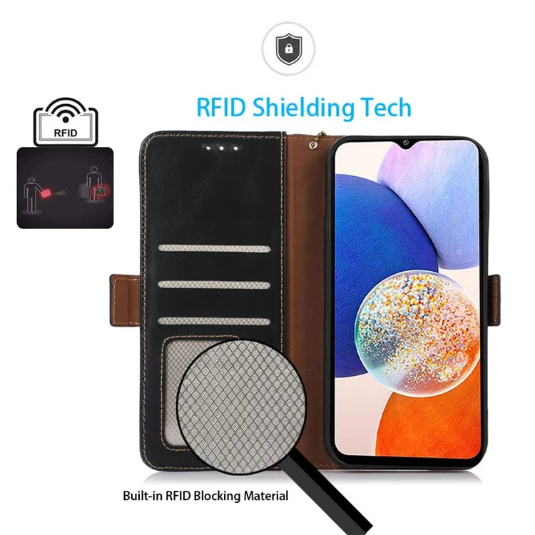 For Samsung Galaxy S24+ Case Genuine Cow Leather RFID Blocking Wallet Cover