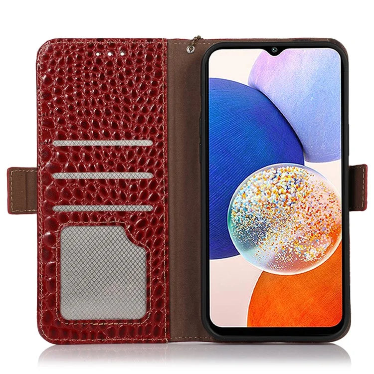 For Samsung Galaxy S24+ Case RFID Blocking Stand Genuine Cow Leather Cover