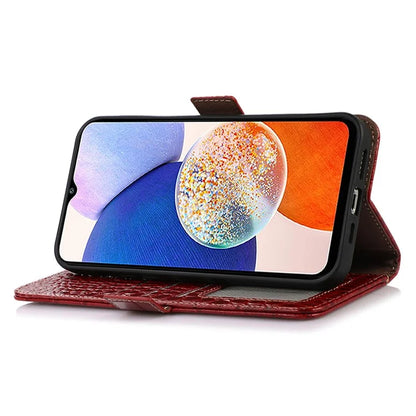 For Samsung Galaxy S24+ Case RFID Blocking Stand Genuine Cow Leather Cover