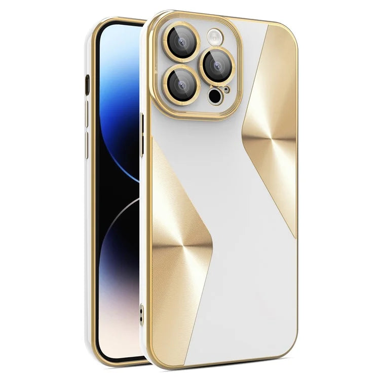 For iPhone 14 Pro Case CD Veins Texture TPU Phone Shell with Glass Lens Film