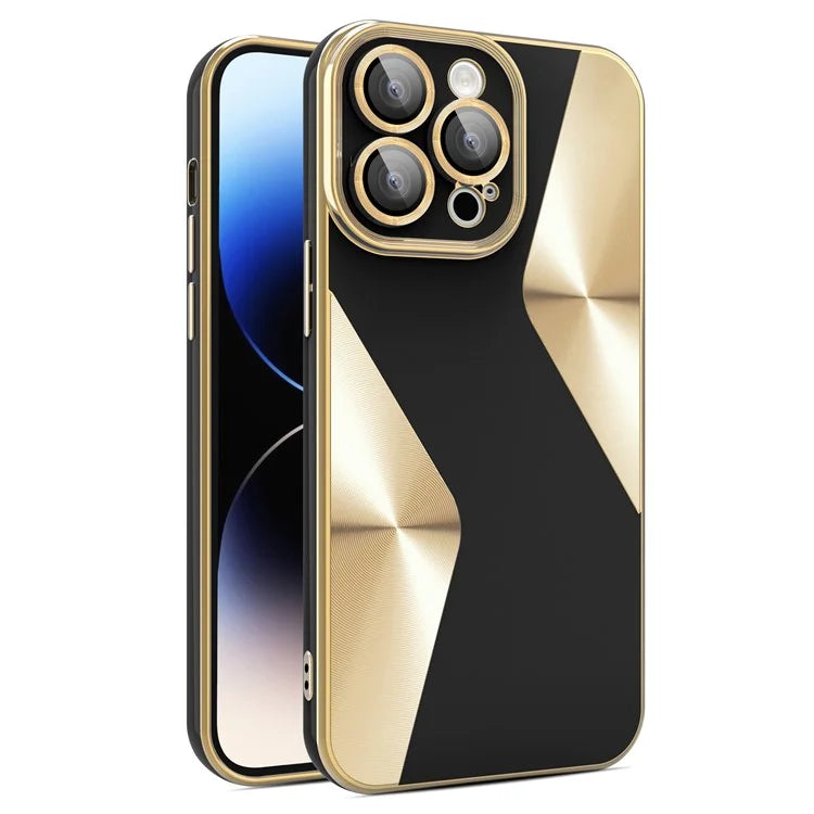 For iPhone 14 Pro Case CD Veins Texture TPU Phone Shell with Glass Lens Film