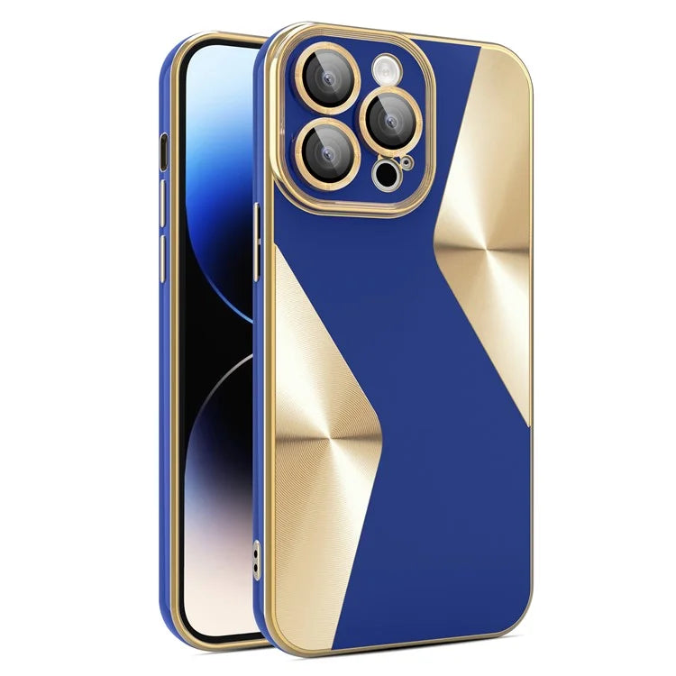 For iPhone 14 Pro Case CD Veins Texture TPU Phone Shell with Glass Lens Film