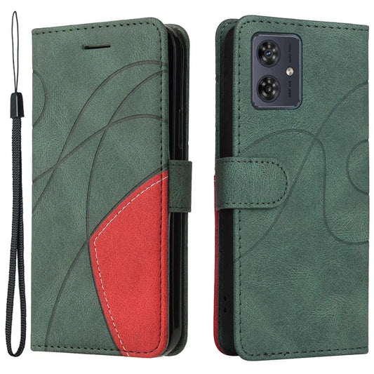 KT Leather Series-1 Leather Cover for Motorola Moto G54 5G Case Dual-color Splicing Wallet Stand Phone Shell