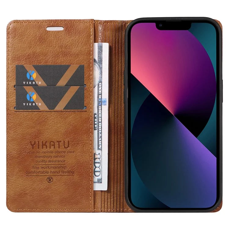 YIKATU YK-006 For iPhone 14 Case Leather Wallet Magnetic Closing Phone Protective Shell