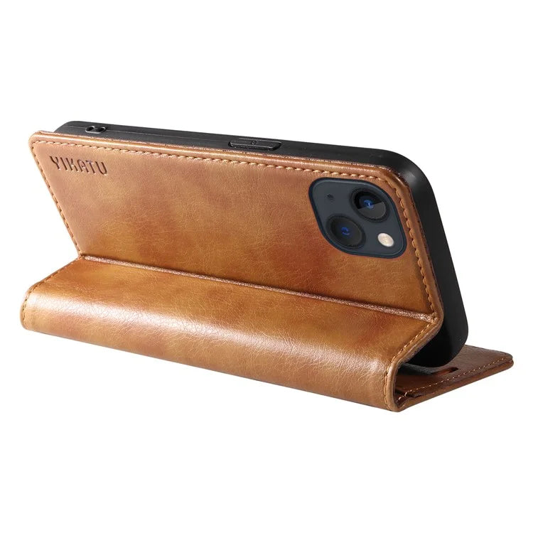 YIKATU YK-006 For iPhone 14 Case Leather Wallet Magnetic Closing Phone Protective Shell