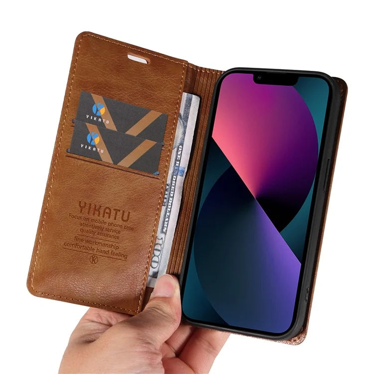 YIKATU YK-006 For iPhone 14 Case Leather Wallet Magnetic Closing Phone Protective Shell
