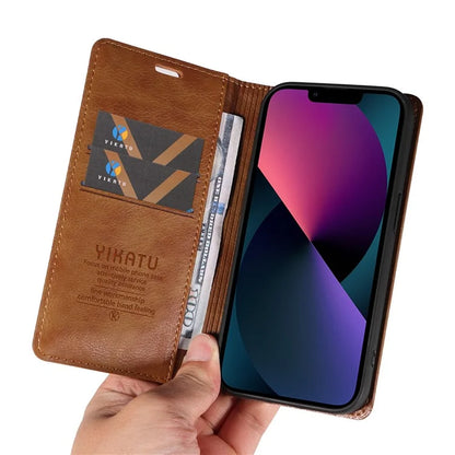 YIKATU YK-006 For iPhone 14 Case Leather Wallet Magnetic Closing Phone Protective Shell