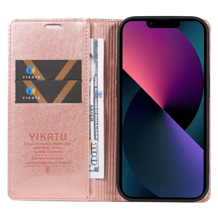 YIKATU YK-006 For iPhone 14 Case Leather Wallet Magnetic Closing Phone Protective Shell