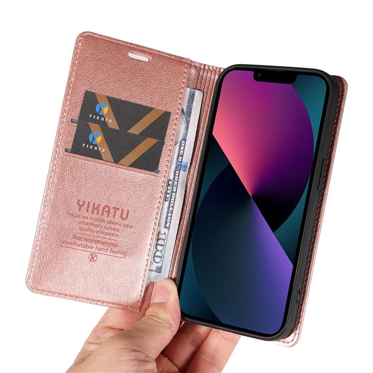 YIKATU YK-006 For iPhone 14 Case Leather Wallet Magnetic Closing Phone Protective Shell