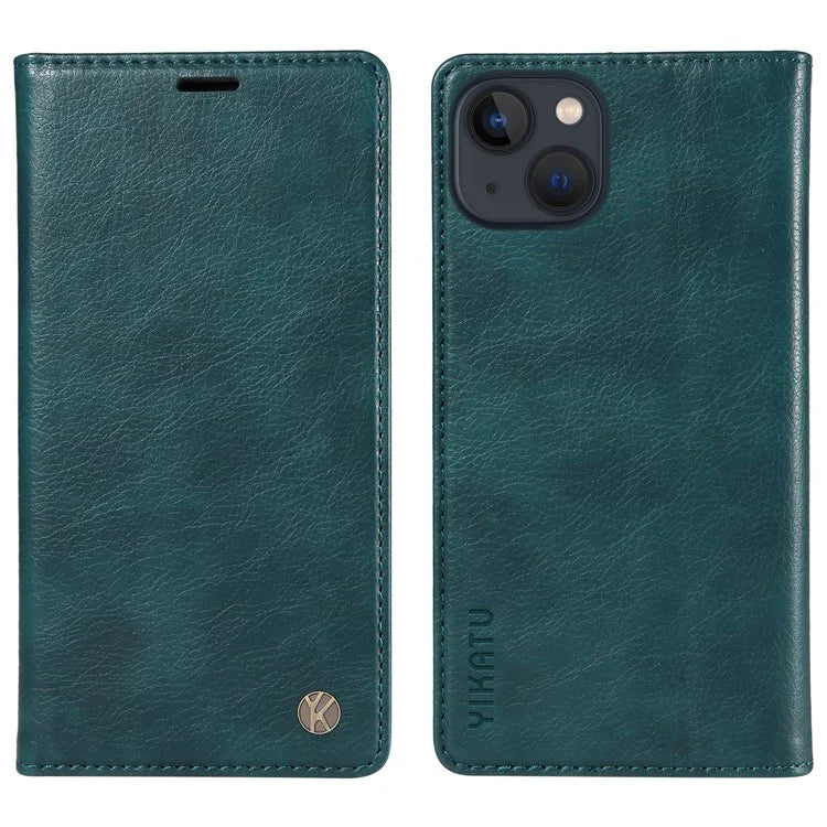 YIKATU YK-006 For iPhone 14 Case Leather Wallet Magnetic Closing Phone Protective Shell