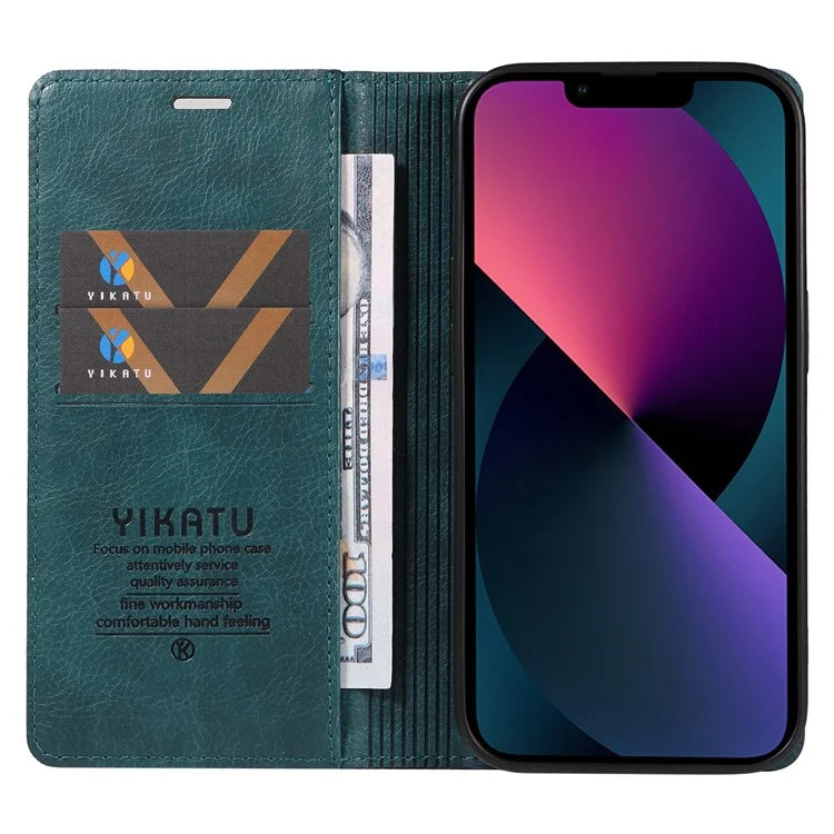 YIKATU YK-006 For iPhone 14 Case Leather Wallet Magnetic Closing Phone Protective Shell