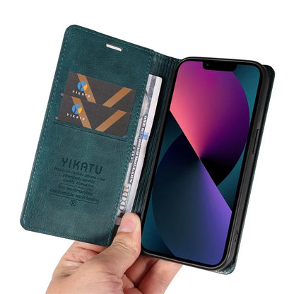 YIKATU YK-006 For iPhone 14 Case Leather Wallet Magnetic Closing Phone Protective Shell