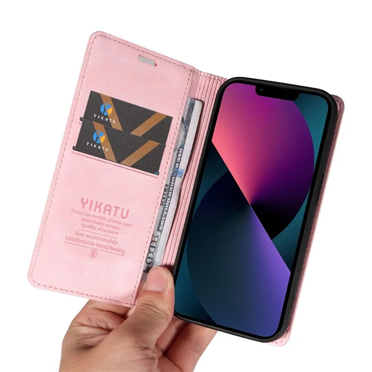 YIKATU YK-006 For iPhone 14 Case Leather Wallet Magnetic Closing Phone Protective Shell