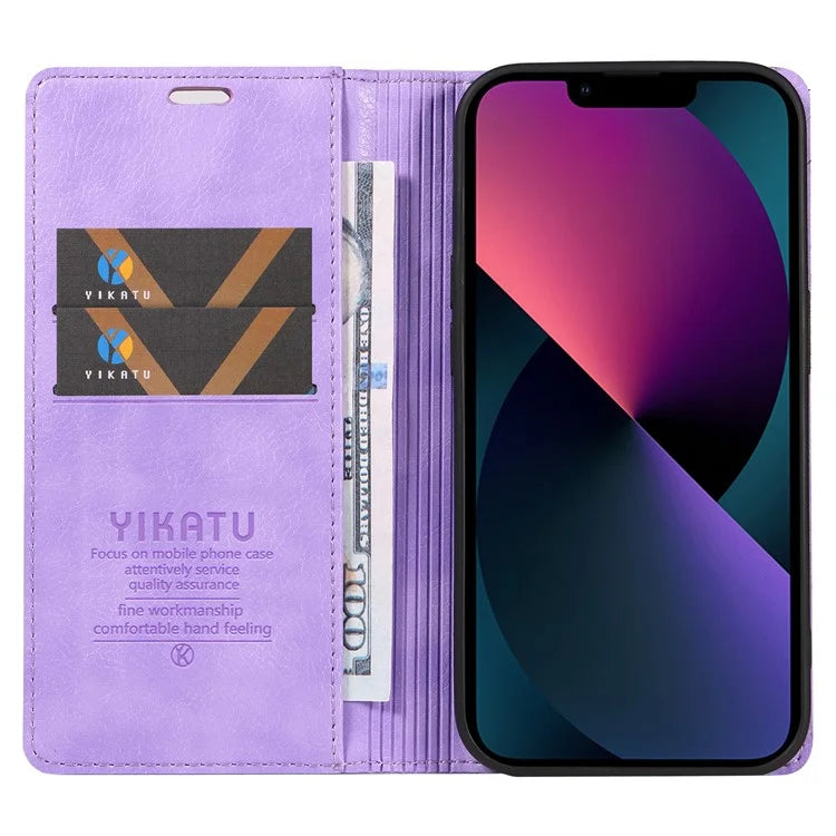 YIKATU YK-006 For iPhone 14 Case Leather Wallet Magnetic Closing Phone Protective Shell