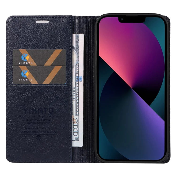 YIKATU YK-006 For iPhone 14 Case Leather Wallet Magnetic Closing Phone Protective Shell