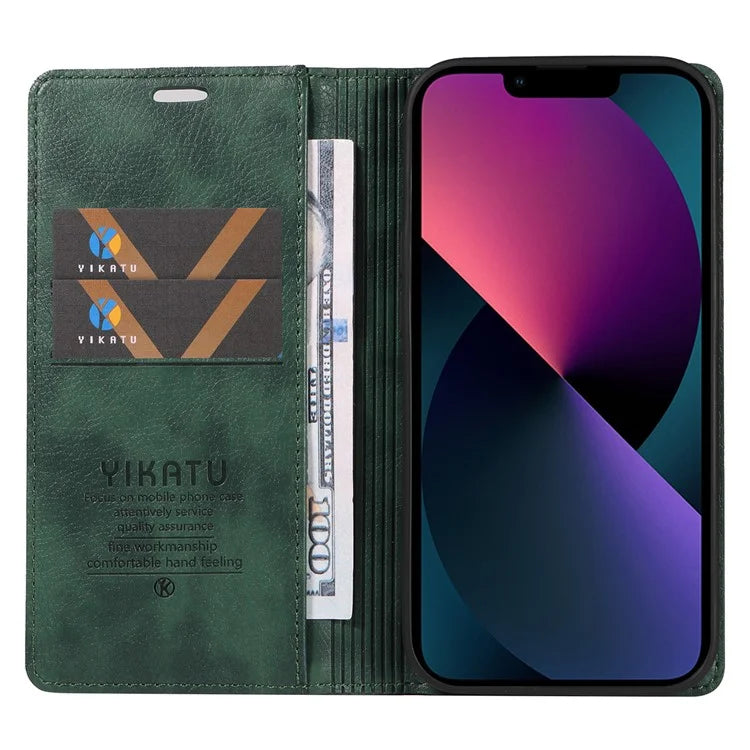 YIKATU YK-006 For iPhone 14 Case Leather Wallet Magnetic Closing Phone Protective Shell