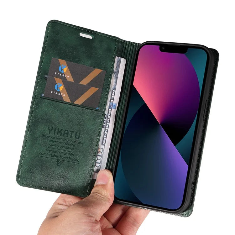 YIKATU YK-006 For iPhone 14 Case Leather Wallet Magnetic Closing Phone Protective Shell