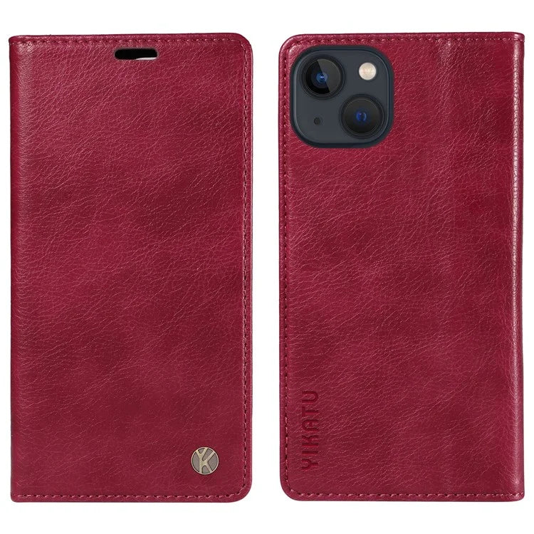 YIKATU YK-006 For iPhone 14 Case Leather Wallet Magnetic Closing Phone Protective Shell