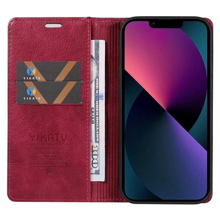 YIKATU YK-006 For iPhone 14 Case Leather Wallet Magnetic Closing Phone Protective Shell