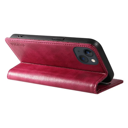 YIKATU YK-006 For iPhone 14 Case Leather Wallet Magnetic Closing Phone Protective Shell