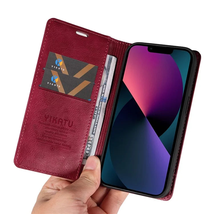 YIKATU YK-006 For iPhone 14 Case Leather Wallet Magnetic Closing Phone Protective Shell