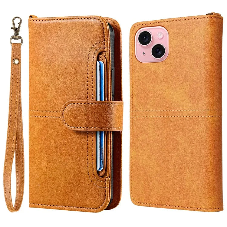 KT Leather Series-4 For iPhone 15 Leather Case 2-in-1 Detachable Phone Stand Wallet Cover