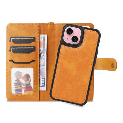 KT Leather Series-4 For iPhone 15 Leather Case 2-in-1 Detachable Phone Stand Wallet Cover