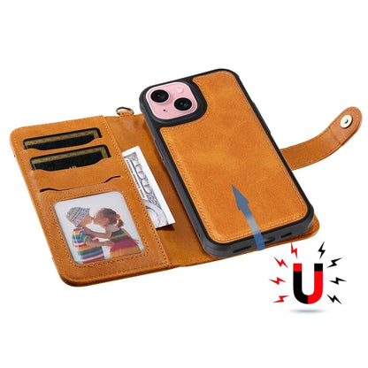 KT Leather Series-4 For iPhone 15 Leather Case 2-in-1 Detachable Phone Stand Wallet Cover