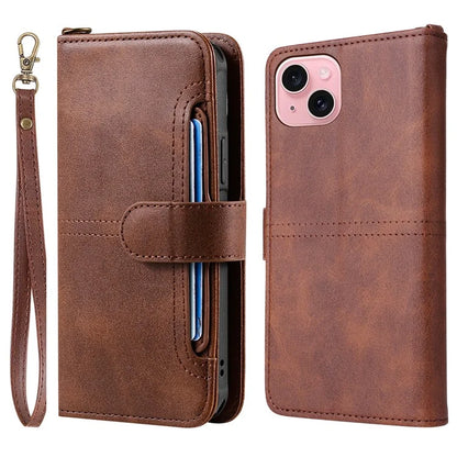 KT Leather Series-4 For iPhone 15 Leather Case 2-in-1 Detachable Phone Stand Wallet Cover
