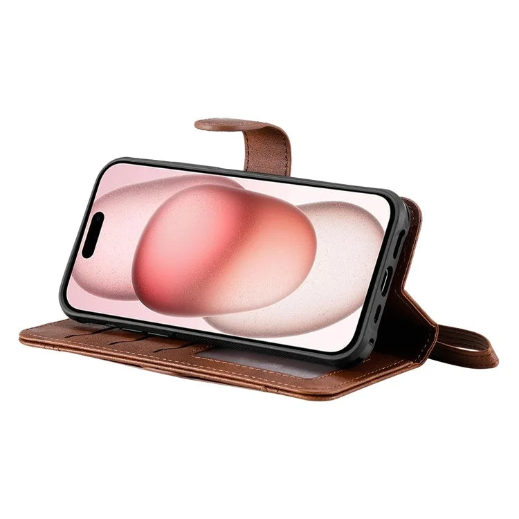 KT Leather Series-4 For iPhone 15 Leather Case 2-in-1 Detachable Phone Stand Wallet Cover