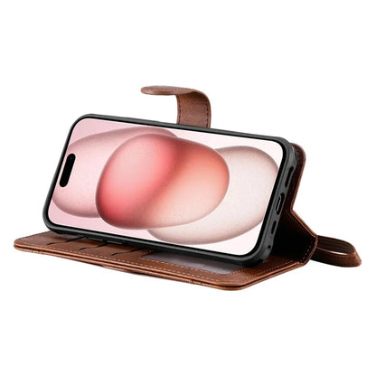 KT Leather Series-4 For iPhone 15 Leather Case 2-in-1 Detachable Phone Stand Wallet Cover