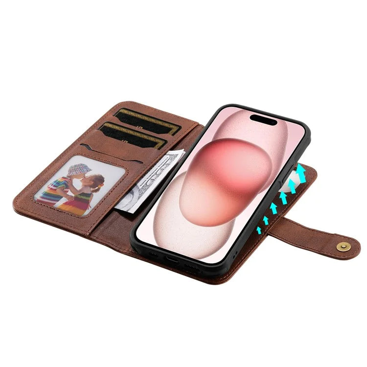 KT Leather Series-4 For iPhone 15 Leather Case 2-in-1 Detachable Phone Stand Wallet Cover