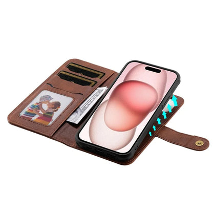 KT Leather Series-4 For iPhone 15 Leather Case 2-in-1 Detachable Phone Stand Wallet Cover