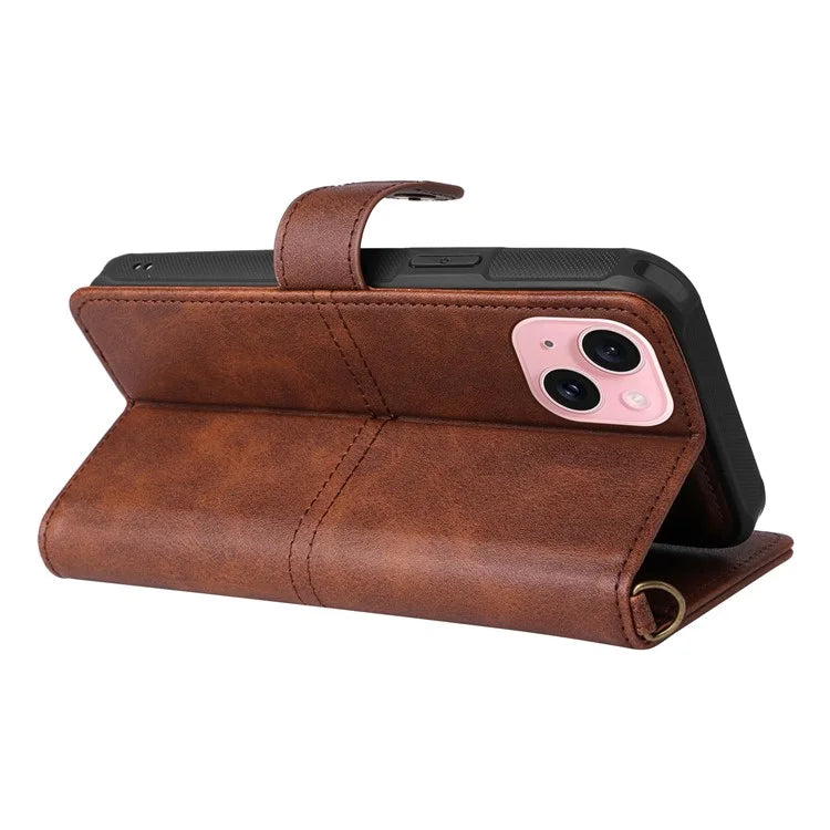 KT Leather Series-4 For iPhone 15 Leather Case 2-in-1 Detachable Phone Stand Wallet Cover