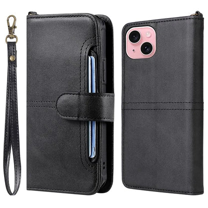 KT Leather Series-4 For iPhone 15 Leather Case 2-in-1 Detachable Phone Stand Wallet Cover
