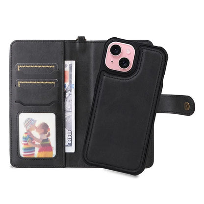 KT Leather Series-4 For iPhone 15 Leather Case 2-in-1 Detachable Phone Stand Wallet Cover