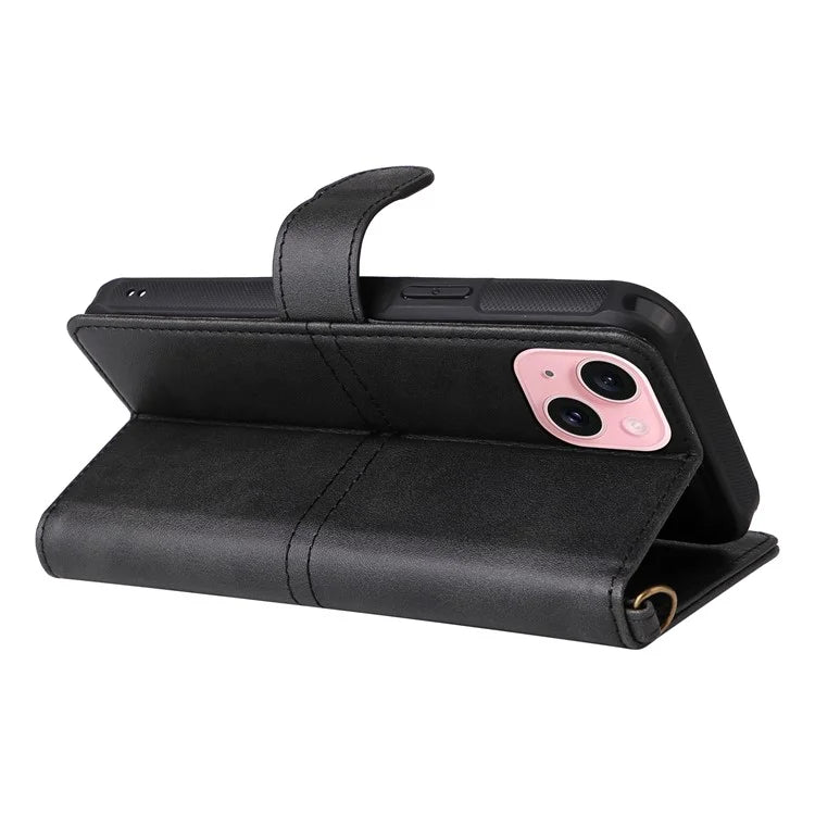 KT Leather Series-4 For iPhone 15 Leather Case 2-in-1 Detachable Phone Stand Wallet Cover