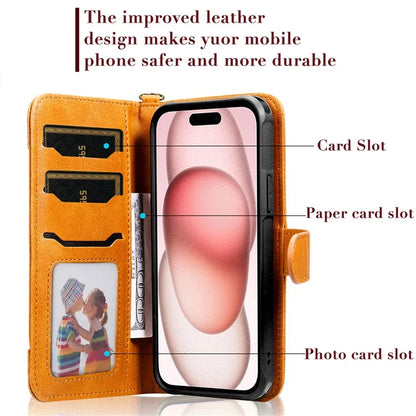 KT Leather Series-4 For iPhone 15 Leather Case 2-in-1 Detachable Phone Stand Wallet Cover