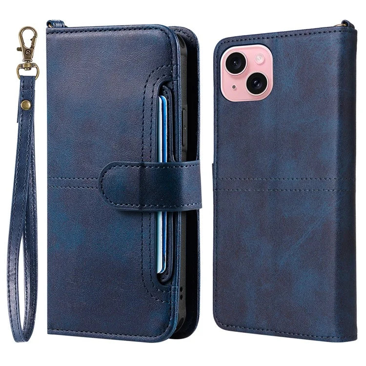 KT Leather Series-4 For iPhone 15 Leather Case 2-in-1 Detachable Phone Stand Wallet Cover