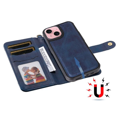 KT Leather Series-4 For iPhone 15 Leather Case 2-in-1 Detachable Phone Stand Wallet Cover